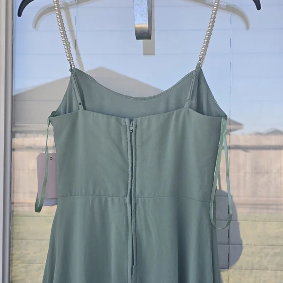 City Studio Elegant Teal Maxi Dress  Sz 1 Pearl Sleeve Cowl Neck Slit  Holiday - Picture 16 of 16